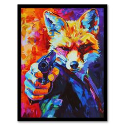 "Artery8 Fox Secret Agent Vibrant Conceptual Art Portrait Framed Art Print in Orange - Size: W12"" x H16""" - thumbnail 1