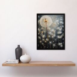 Artery8 Wall Art Print Dandelion Seeds Luminescent Rain Ethereal Painting Framed in Grey - Size: A4 - thumbnail 4