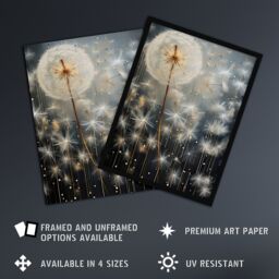 Artery8 Wall Art Print Dandelion Seeds Luminescent Rain Ethereal Painting Framed in Grey - Size: A4 - thumbnail 2