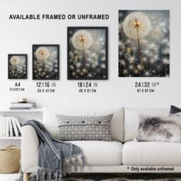 Artery8 Wall Art Print Dandelion Seeds Luminescent Rain Ethereal Painting Framed in Grey - Size: A4 - thumbnail 3
