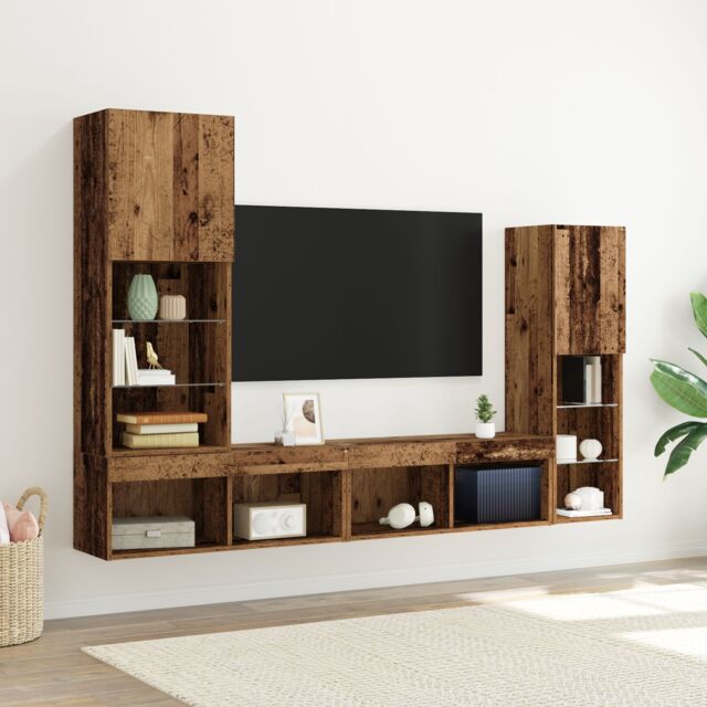 Berkfield Home TV Cabinet with LED Lights Old Wood 40.5x30x102 cm in Brown - image 1