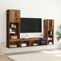 Berkfield Home TV Cabinet with LED Lights Old Wood 40.5x30x102 cm in Brown - thumbnail 1