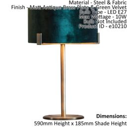Loops Table Lamp Matt Antique Brass Plate & Green Velvet 10W LED Bedside Light - thumbnail 2