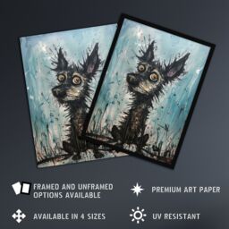 "Artery8 Wall Art Print The Curious Black Dog Thick Oil Painting By Tom Jones Poster in Blue - Size: W18"" x H24""" - thumbnail 2