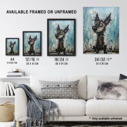 "Artery8 Wall Art Print The Curious Black Dog Thick Oil Painting By Tom Jones Poster in Blue - Size: W18"" x H24""" - thumbnail 3