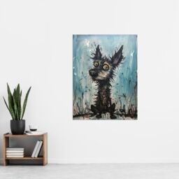 "Artery8 Wall Art Print The Curious Black Dog Thick Oil Painting By Tom Jones Poster in Blue - Size: W18"" x H24""" - thumbnail 4