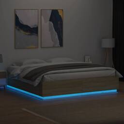 Berkfield Home Bed Frame with LED without Mattress Sonoma Oak 200x200 cm in Light Oak - thumbnail 4