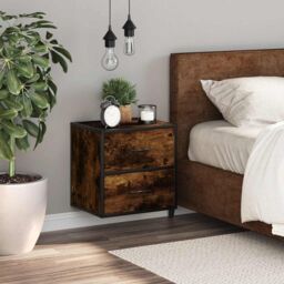 Berkfield Home Wall-mounted Bedside Cabinet Smoked Oak 40x31x39.5 cm in Brown - thumbnail 3