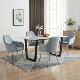 Alivio Set of 2 Upholstered Velvet Dining Arm Chairs with Removable Cushion in Grey - thumbnail 2