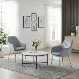 Alivio Set of 2 Upholstered Velvet Dining Arm Chairs with Removable Cushion in Grey - thumbnail 7