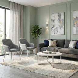 Alivio Set of 2 Upholstered Velvet Dining Arm Chairs with Removable Cushion in Grey - thumbnail 9