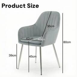 Alivio Set of 2 Upholstered Velvet Dining Arm Chairs with Removable Cushion in Grey - thumbnail 4