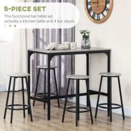 HOMCOM 5 Piece Bar Table & Stools Set with Metal Frame in Grey - thumbnail 4