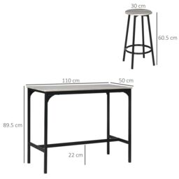 HOMCOM 5 Piece Bar Table & Stools Set with Metal Frame in Grey - thumbnail 3