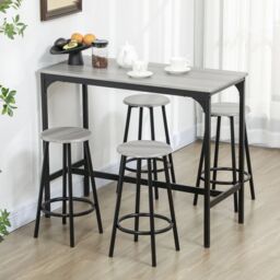 HOMCOM 5 Piece Bar Table & Stools Set with Metal Frame in Grey - thumbnail 1