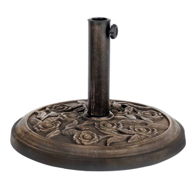 LIVIVO Parasol Base 9kg Garden Umbrella Base Stand Floral Design Heavy Duty Resin for Parasol Poles up to 50mm in Bronze - image 1