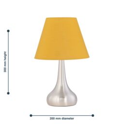 First Choice Lighting Romana - Brushed Chrome Touch Operated Table Lamp with Ochre Shade in Silver - thumbnail 4