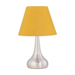 First Choice Lighting Romana - Brushed Chrome Touch Operated Table Lamp with Ochre Shade in Silver