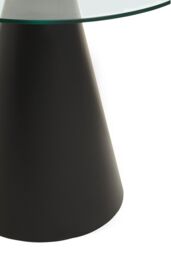 Orsina Round Clear Glass Top Dining Table, Sleek Tempered Glass Round Top, Monochrome Conical Metal Base - thumbnail 6