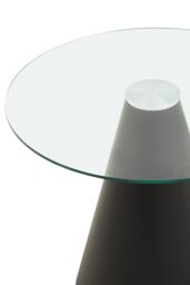 Orsina Round Clear Glass Top Dining Table, Sleek Tempered Glass Round Top, Monochrome Conical Metal Base - thumbnail 4