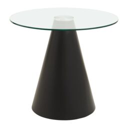 Orsina Round Clear Glass Top Dining Table, Sleek Tempered Glass Round Top, Monochrome Conical Metal Base