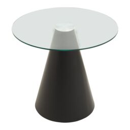 Orsina Round Clear Glass Top Dining Table, Sleek Tempered Glass Round Top, Monochrome Conical Metal Base - thumbnail 2
