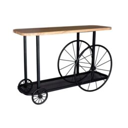 Indian Hub Craft Wheel Console Table - Solid Mango Wood - L40 x W120 x H80 cm in Brown - thumbnail 2
