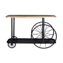 Indian Hub Craft Wheel Console Table - Solid Mango Wood - L40 x W120 x H80 cm in Brown - thumbnail 1