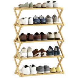 HOMCOM Bamboo Shoe Rack, Folding Shoe Shelf in Natural - Size: 45 cm