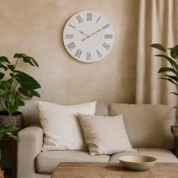 Wyld Haus White Wall Clock with Grey Roman Numerals - thumbnail 1