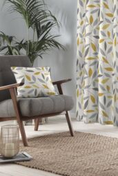 Fusion 'Beechwood' Classic Leaf Trail Print 100% Cotton Filled Cushion in Mustard - Size: 43 cm x 43 cm - thumbnail 2