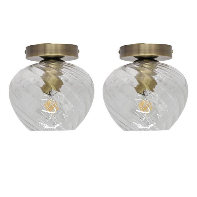 First Choice Lighting Set of 2 Bradson - Clear Swirl Glass Antique Brass Ceiling Lights - image 1