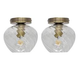 First Choice Lighting Set of 2 Bradson - Clear Swirl Glass Antique Brass Ceiling Lights - thumbnail 1
