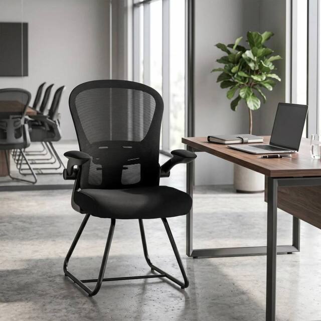EONLION Conference Chair, Reception Office Chair with Flip-up Armrest in Black - Size: 100 cm - image 1