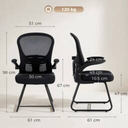 EONLION Conference Chair, Reception Office Chair with Flip-up Armrest in Black - Size: 100 cm - thumbnail 2