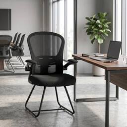 EONLION Conference Chair, Reception Office Chair with Flip-up Armrest in Black - Size: 100 cm
