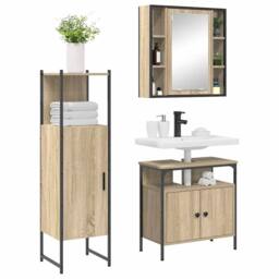 Berkfield Home 3 Piece Bathroom Furniture Set Sonoma Oak Engineered Wood in Beige - thumbnail 3