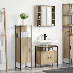 Berkfield Home 3 Piece Bathroom Furniture Set Sonoma Oak Engineered Wood in Beige - thumbnail 4