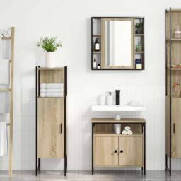 Berkfield Home 3 Piece Bathroom Furniture Set Sonoma Oak Engineered Wood in Beige - thumbnail 2