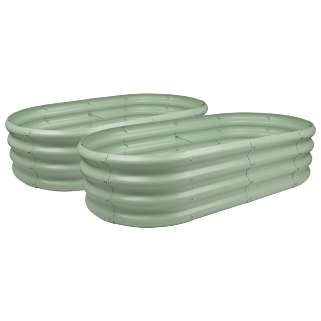 Harbour Housewares Raised Garden Beds - 2x Rounded Bottomless Galvanised Steel Planter 120 x 60cm in Green - Size: 120 x 60 cm - image 1
