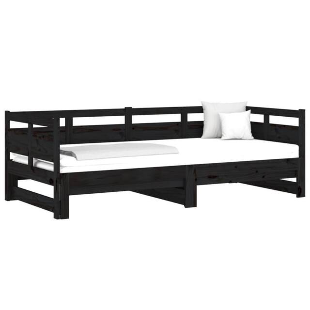 Berkfield Home Pull-out Day Bed Black Solid Wood Pine 2x(90x190) cm - image 1