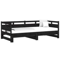 Berkfield Home Pull-out Day Bed Black Solid Wood Pine 2x(90x190) cm