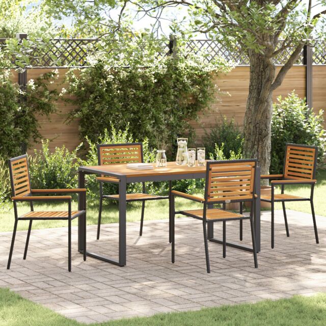 Berkfield Home 5 Piece Garden Dining Set Black Poly Rattan Acacia - image 1