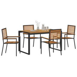 Berkfield Home 5 Piece Garden Dining Set Black Poly Rattan Acacia - thumbnail 3