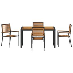 Berkfield Home 5 Piece Garden Dining Set Black Poly Rattan Acacia - thumbnail 7