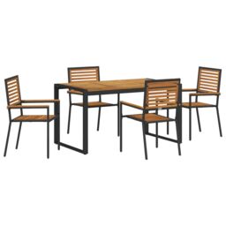 Berkfield Home 5 Piece Garden Dining Set Black Poly Rattan Acacia - thumbnail 2