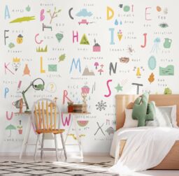 Origin Murals Childrens Alphabet Illustrations Wall Mural in Bright Pink - Size: W350 cm x H280 cm - thumbnail 3
