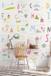 Origin Murals Childrens Alphabet Illustrations Wall Mural in Bright Pink - Size: W350 cm x H280 cm - thumbnail 1