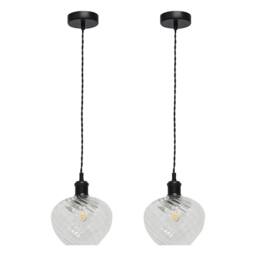 First Choice Lighting Set of 2 Bradson - Clear Swirl Glass Black Retro Pendant Fittings - thumbnail 1