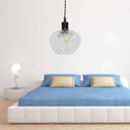 First Choice Lighting Set of 2 Bradson - Clear Swirl Glass Black Retro Pendant Fittings - thumbnail 4